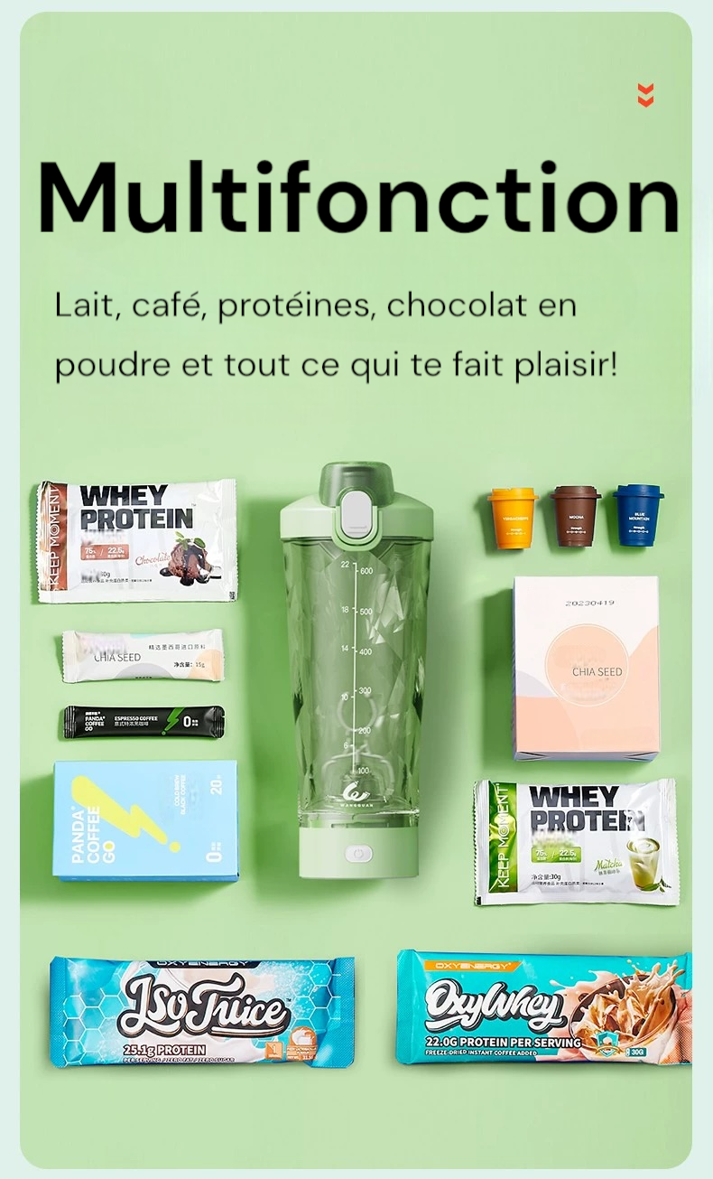 Shaker électrique GymBro - Chargeur + Cadeau OFFERTS